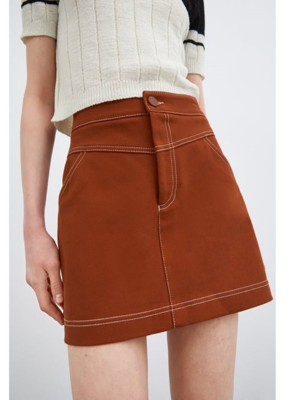 ZARA A-line Seamed Mini Skirt Front Pockets Contrasting Cargo Western Denim